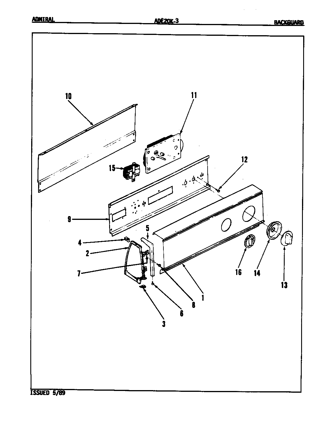 Admiral ADE20K3A control panel (rev. e-g) diagram