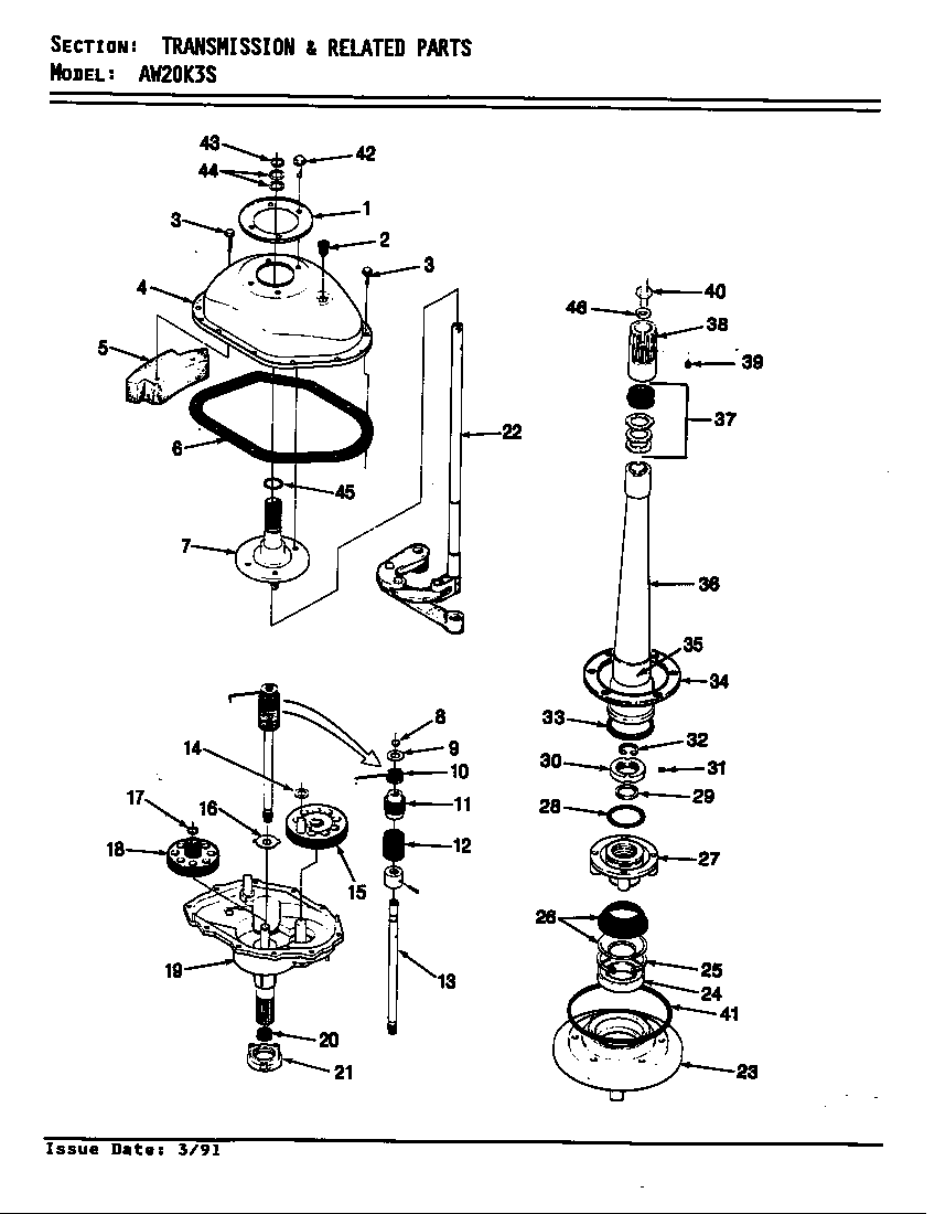 Admiral AW20K3AS transmission & related parts diagram