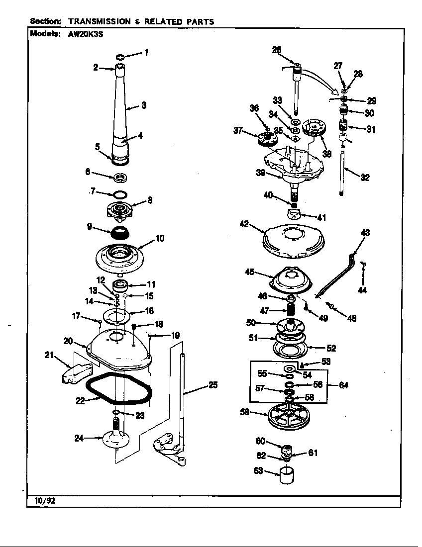 Admiral AW20K3AS transmission & related parts (rev. a-e) diagram