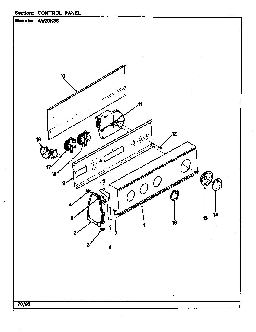 Admiral AW20K3AS control panel (rev. a-e) diagram