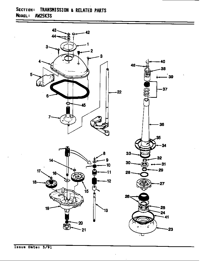Admiral AW25K3HS transmission & related parts diagram