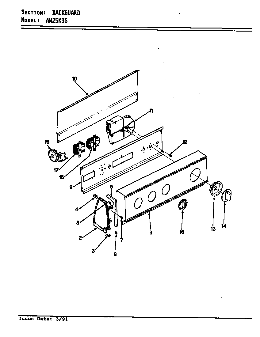 Admiral AW25K3HS control panel diagram