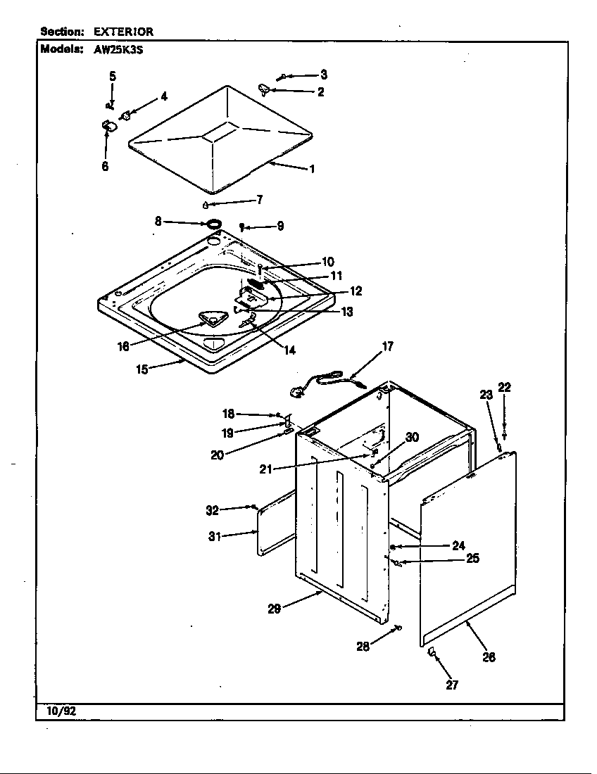 Admiral AW25K3HS exterior (rev. a-e) diagram
