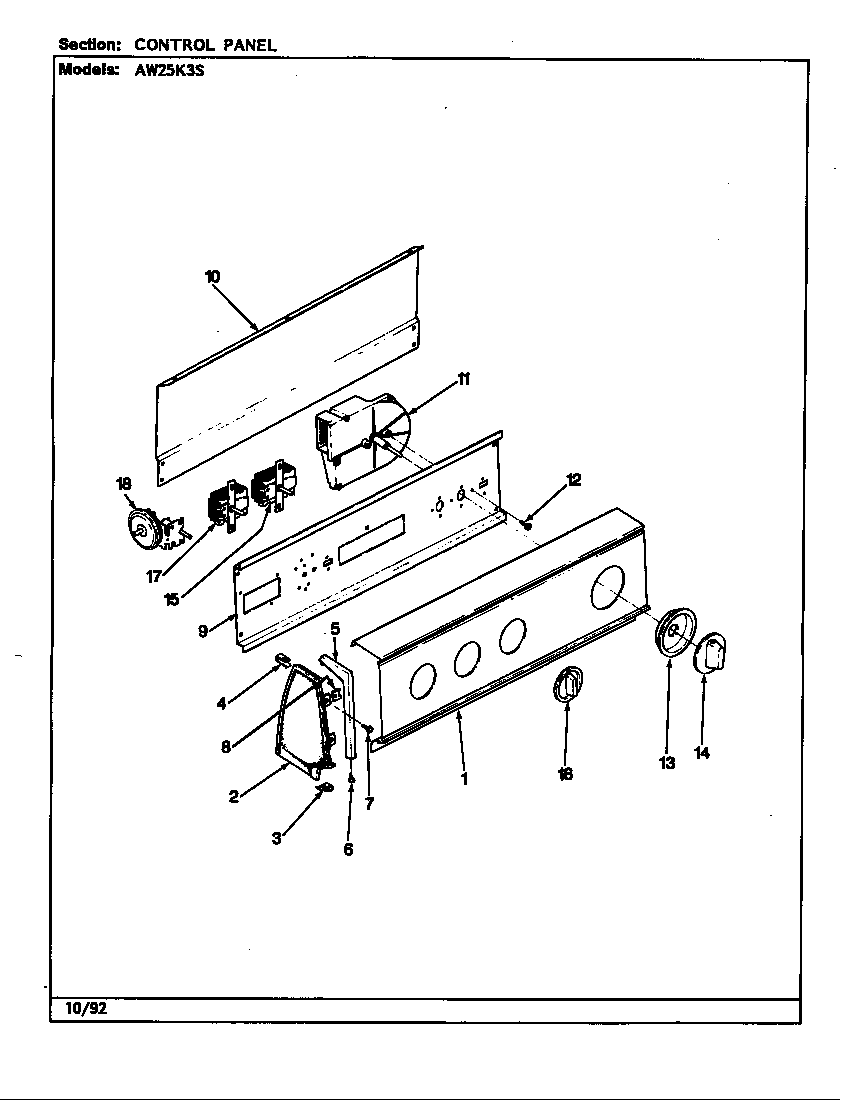 Admiral AW25K3HS control panel (rev. a-e) diagram
