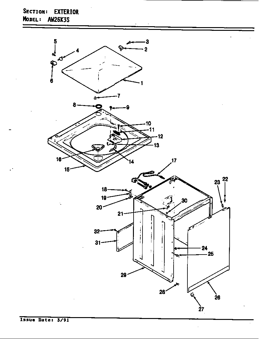 Admiral AW26K3WS exterior diagram