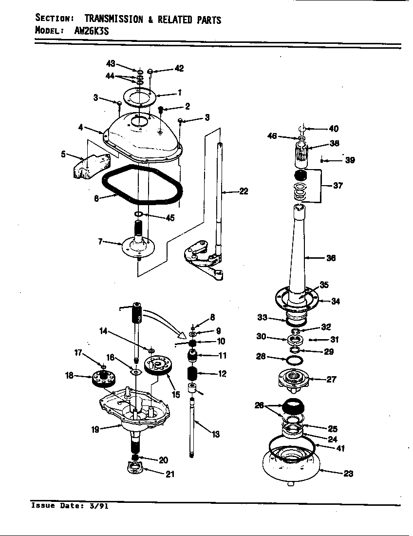 Admiral AW26K3WS transmission & related parts diagram