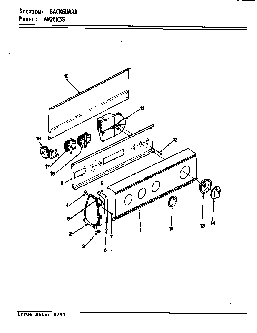 Admiral AW26K3WS control panel diagram