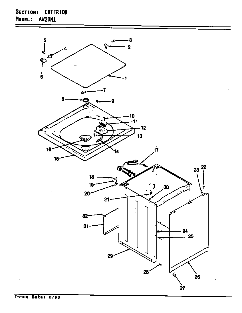 Admiral AW20M1W exterior (rev. e-f) diagram