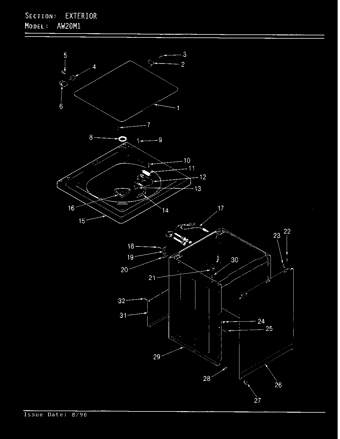 Admiral AW20M1W exterior (orig/rev. a-d) diagram