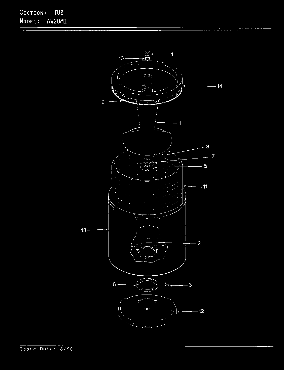 Admiral AW20M1W tub (orig/rev. a-d) diagram