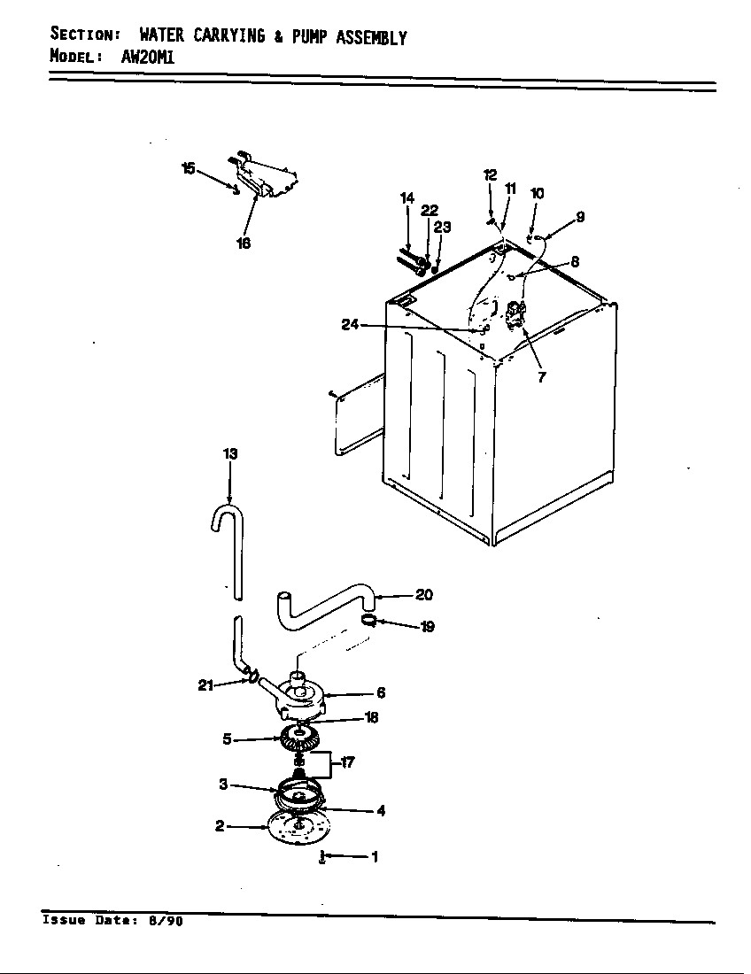Admiral AW20M1W water carrying & pump assy. (rev. e-f) diagram