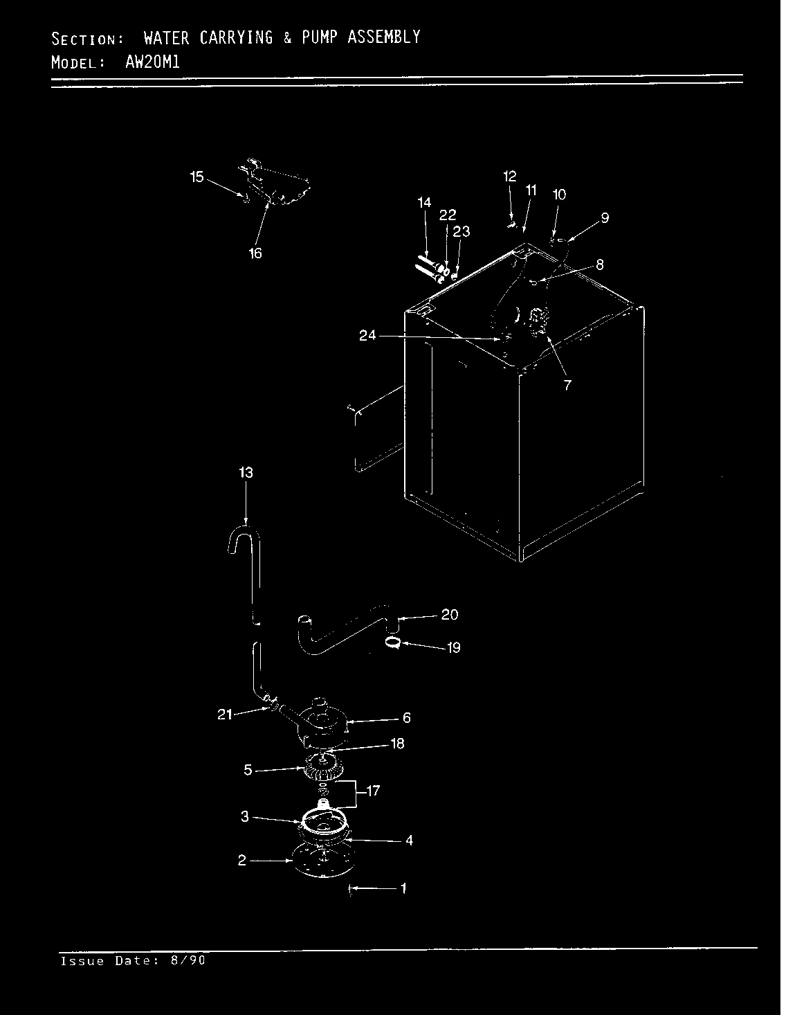 Admiral AW20M1W water carrying & pump assy. (rev. a-d) diagram