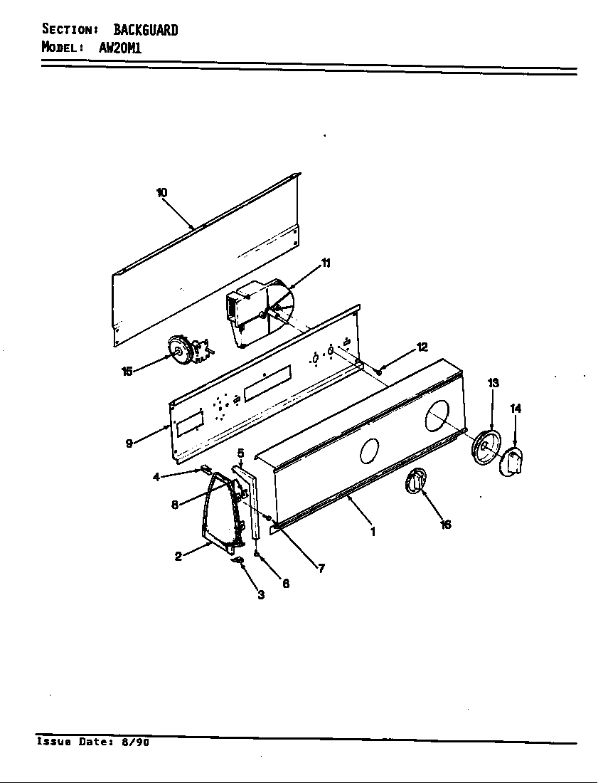 Admiral AW20M1W control panel (rev. e-f) diagram
