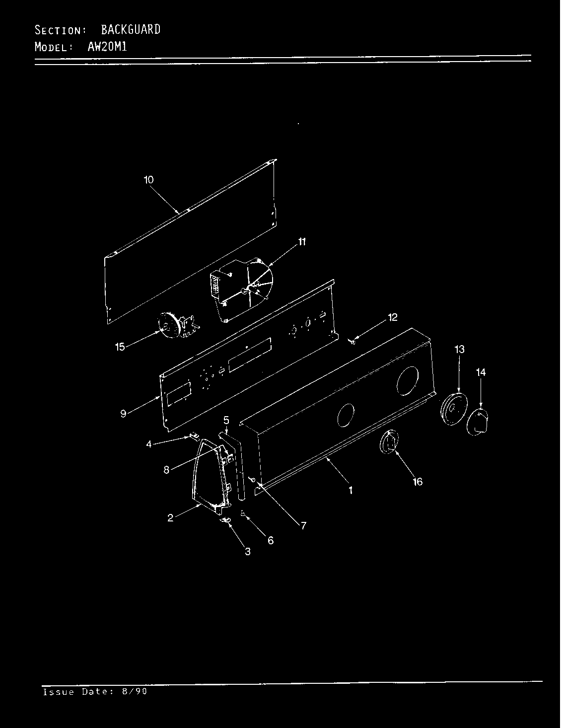Admiral AW20M1W control panel (orig/rev. a-d) diagram