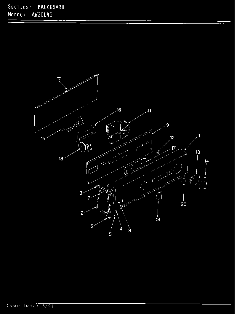 Admiral AW20L4WS control panel (orig) diagram