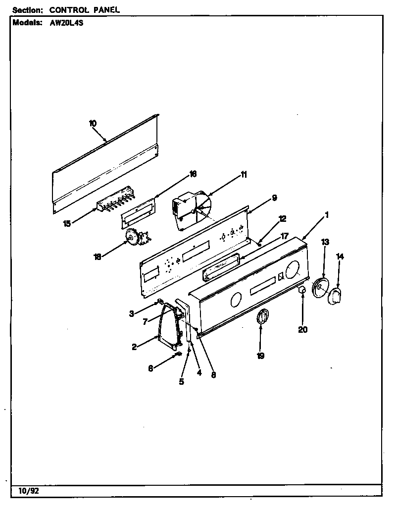 Admiral AW20L4WS control panel (rev. a-e) diagram