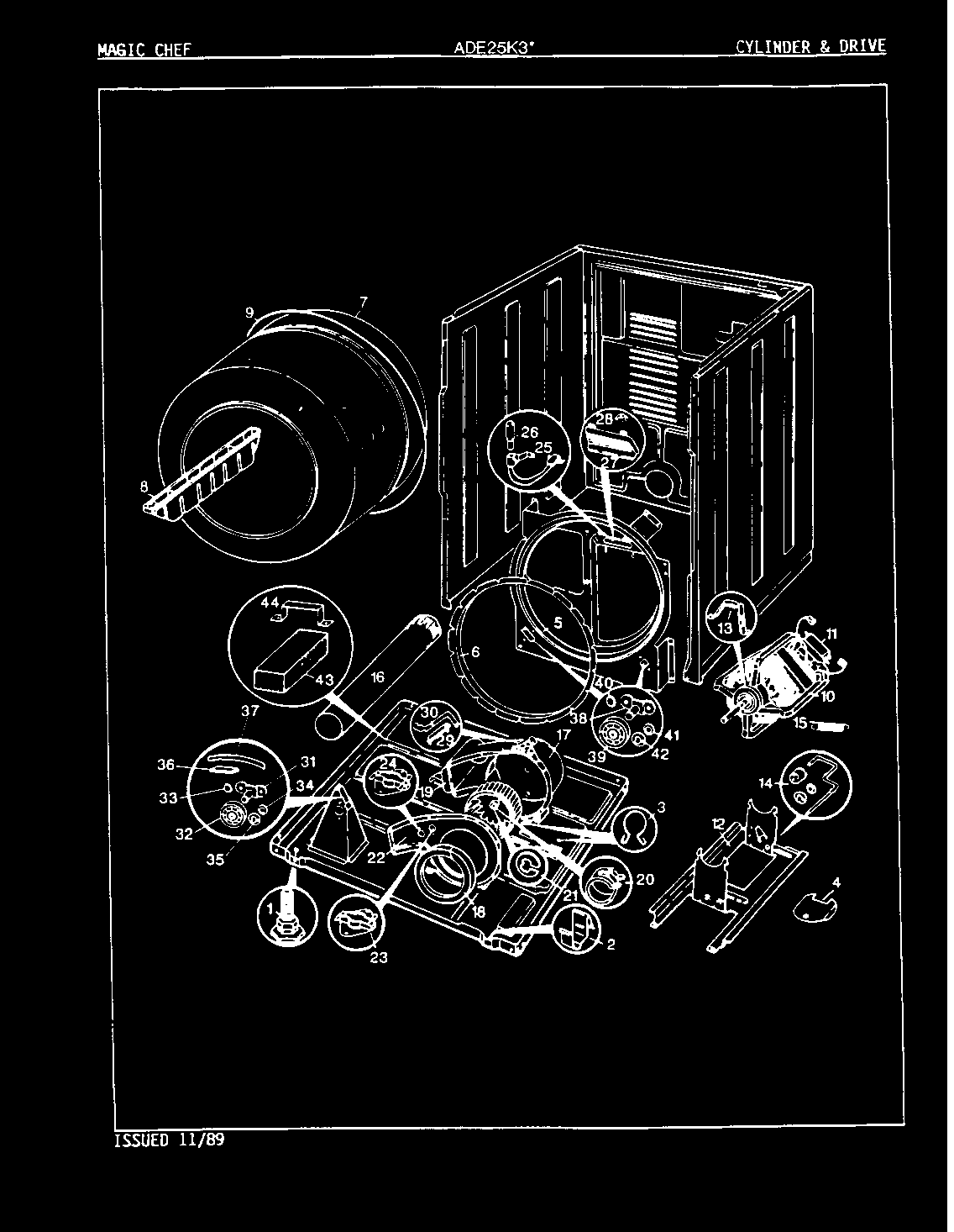 Admiral ADE25K3W cylinder & drive (rev. a-d) diagram