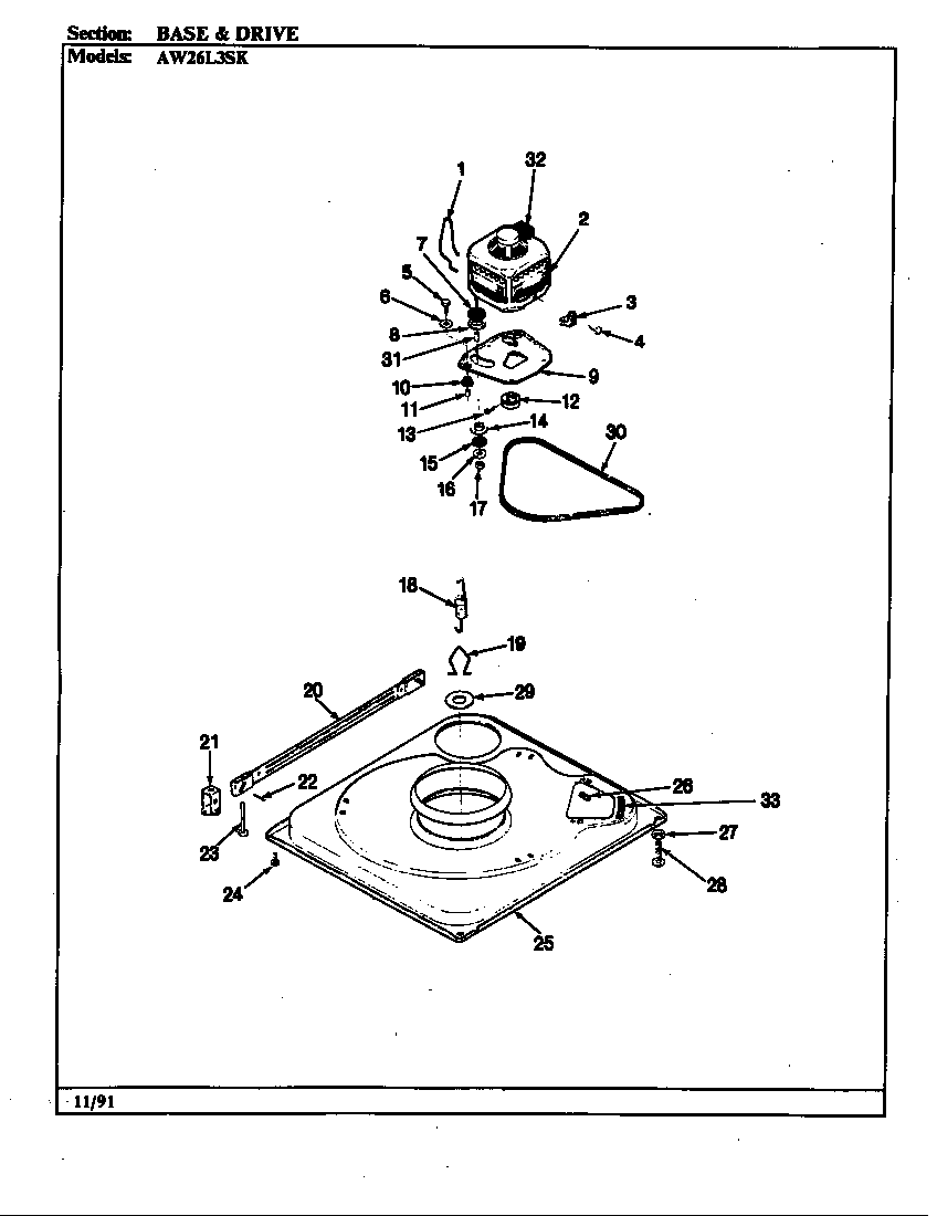 Admiral AW26L3ASK base & drive diagram