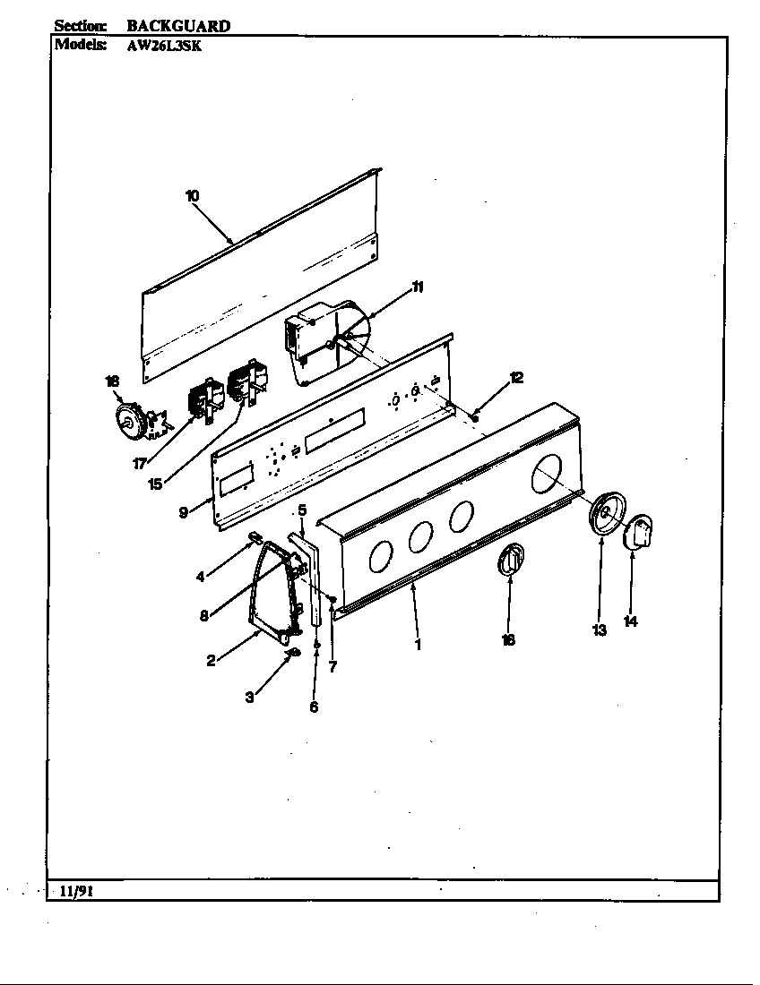 Admiral AW26L3ASK control panel diagram