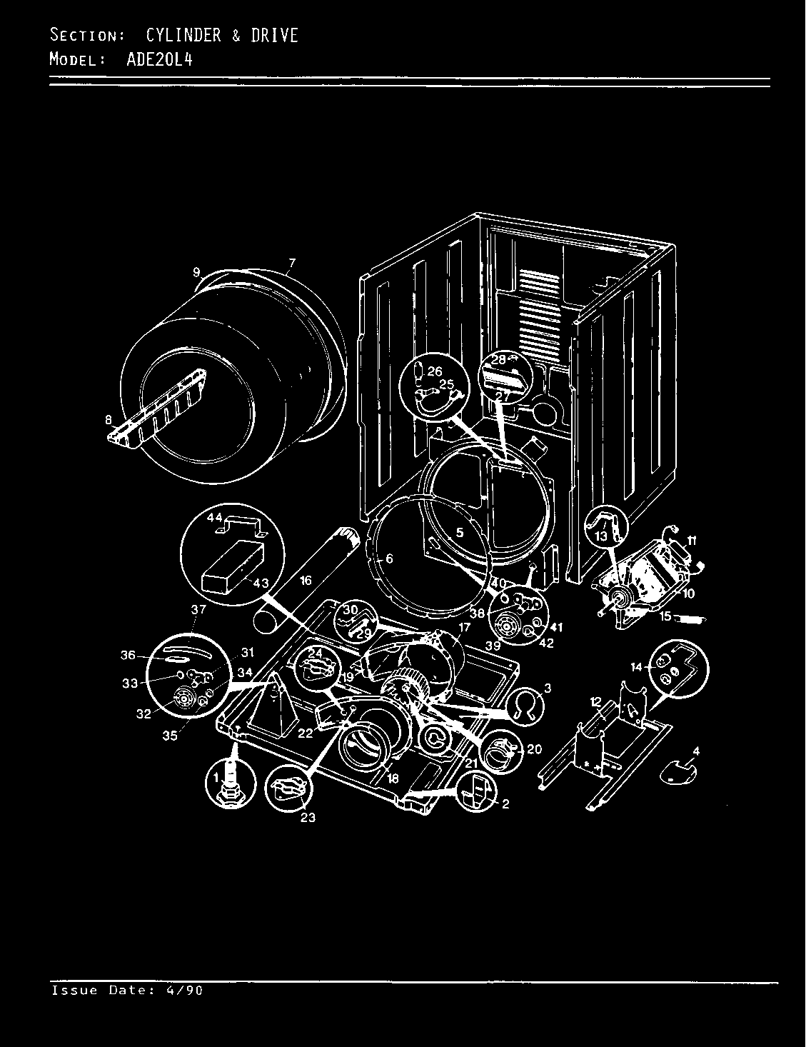 Admiral ADE20L4A cylinder & drive (rev. a-d) diagram
