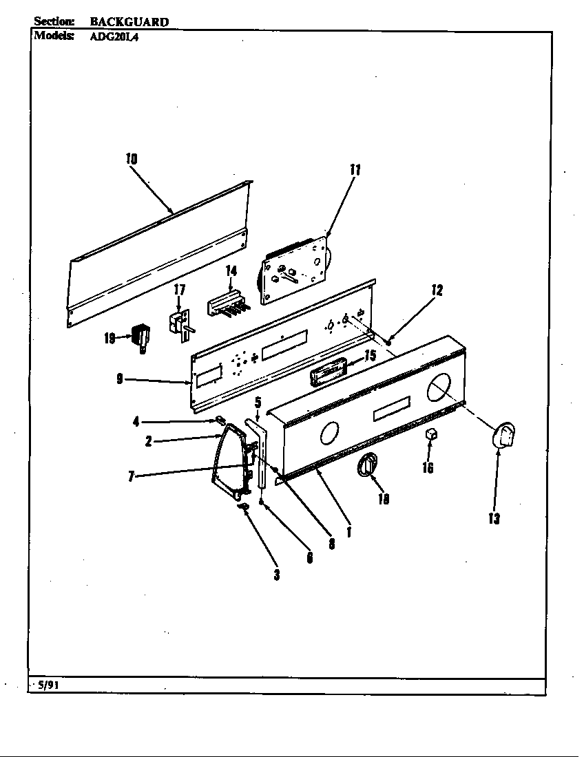 Admiral ADG20L4H control panel diagram