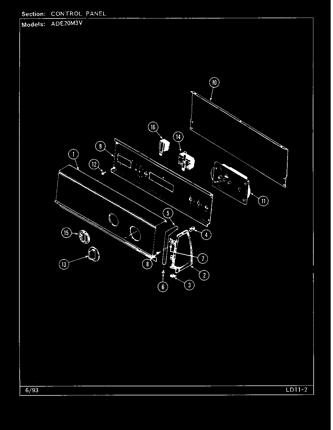 Admiral ADE20M3V control panel diagram