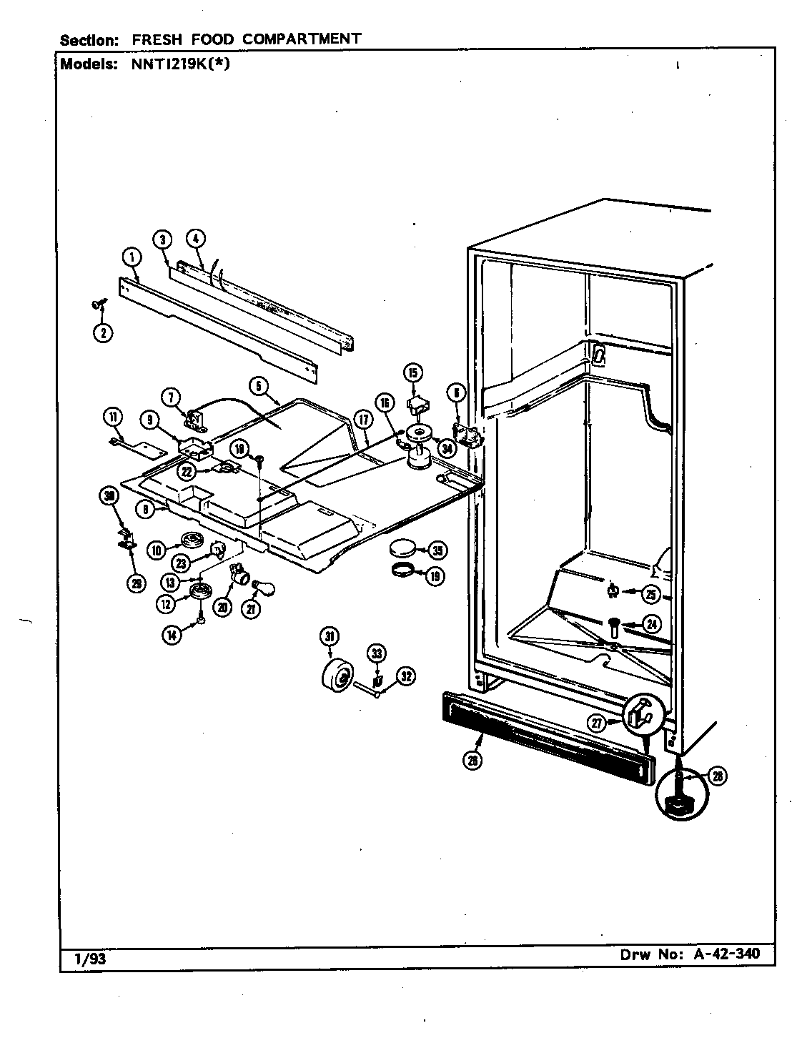 Norge NNTI219K/CC82A fresh food compartment diagram