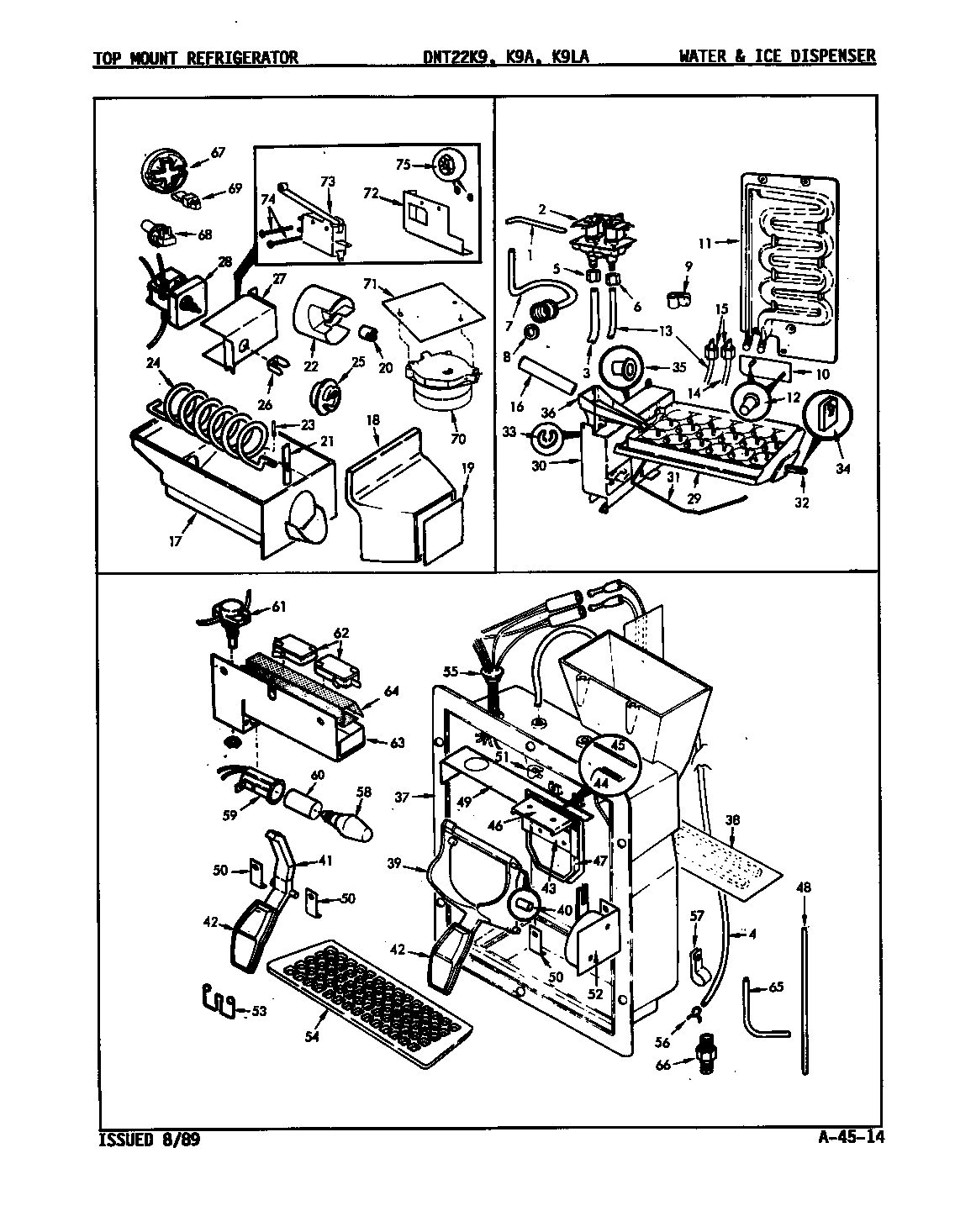 Admiral DNT22K9LA/9A98A water & ice dispenser diagram