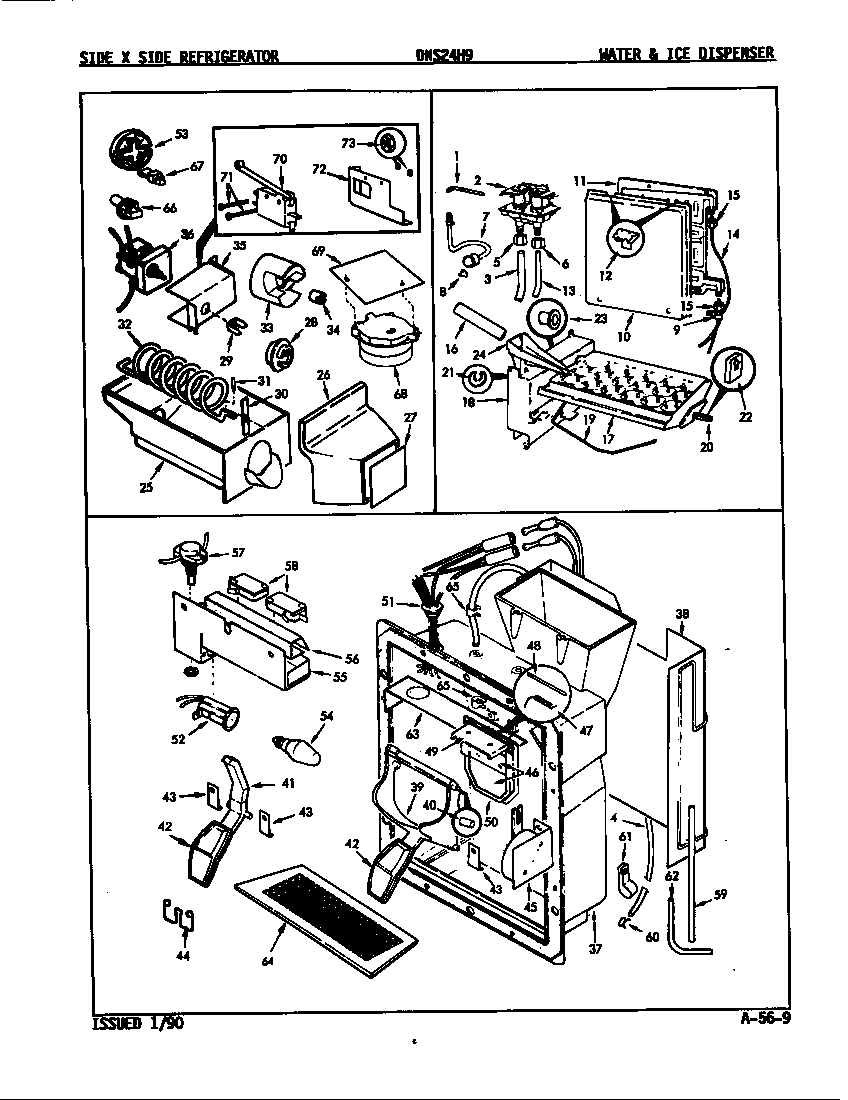 Admiral DNS24H9/8N58A water & ice dispenser diagram