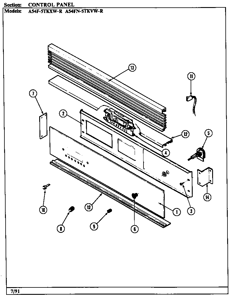 Admiral A54F-5TKXW-R control panel diagram