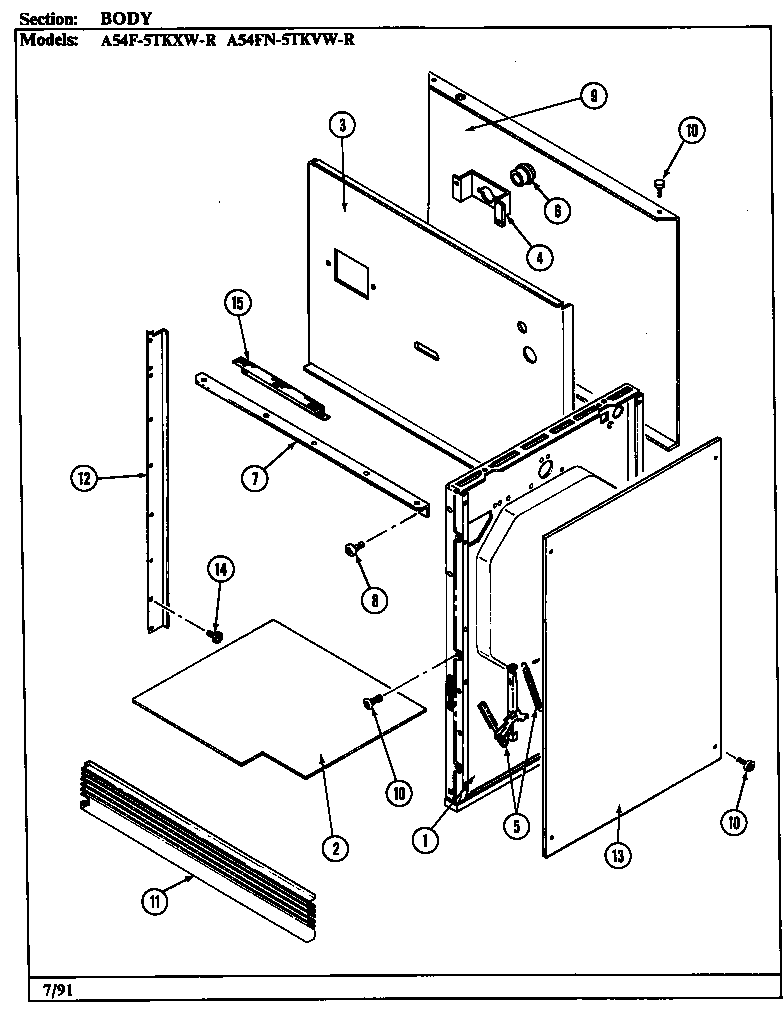 Admiral A54F-5TKXW-R body diagram