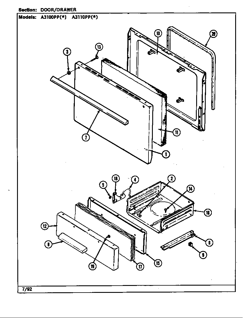 Admiral A3100PPW-K door/drawer diagram