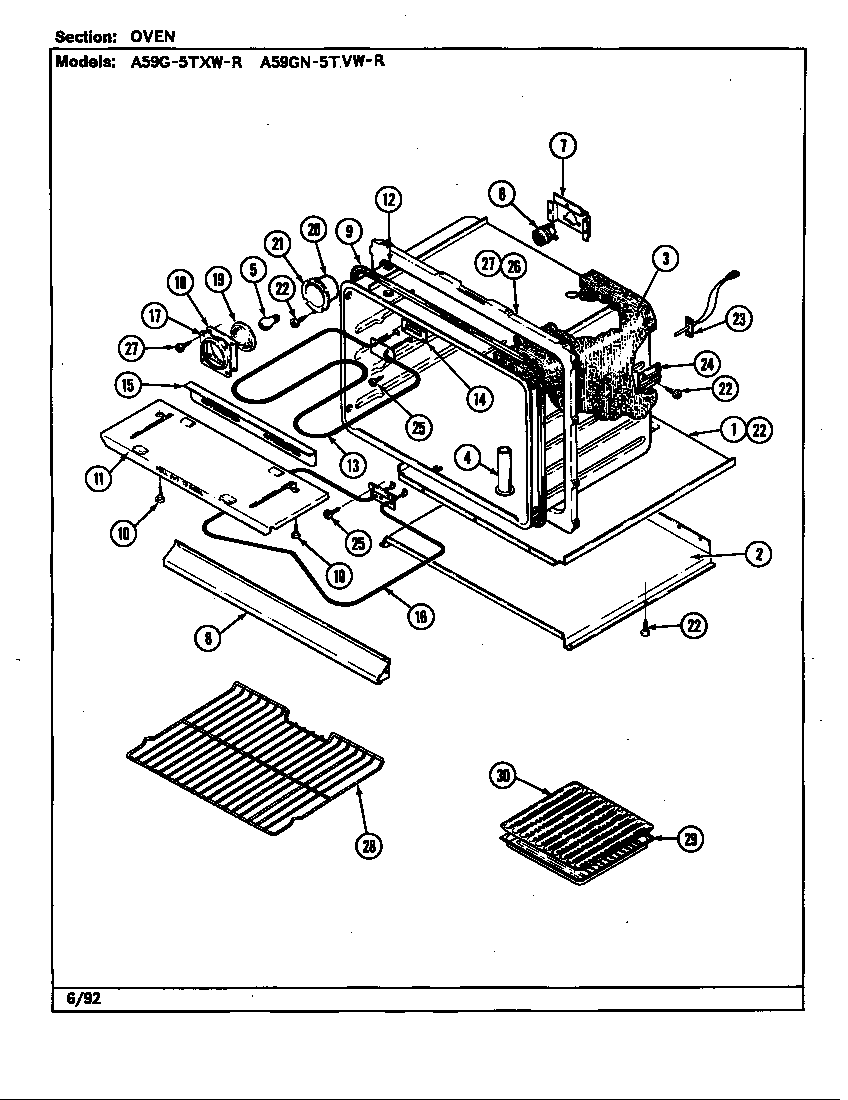 Admiral A59GN-5TVW-R oven diagram