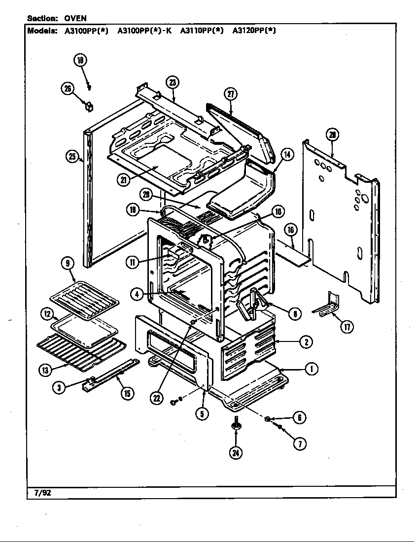 Admiral A3110PPA oven diagram