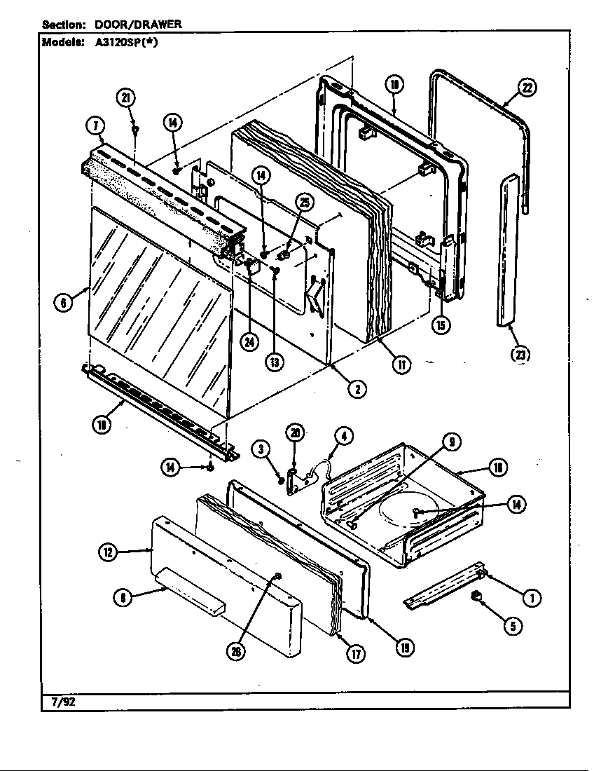 Admiral A3110PPA doordrawer (a3120sp*) (a3120spa) (a3120spw) diagram