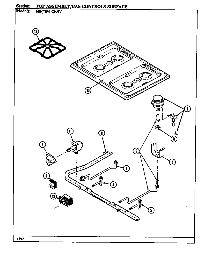 Admiral 686WM-CKSV top assy./control system (surface) diagram