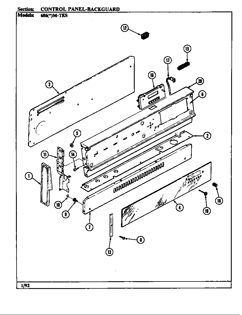 Admiral 686WM-TKS control panel diagram