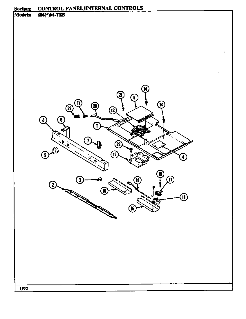 Admiral 686WM-TKS control panel/internal controls diagram