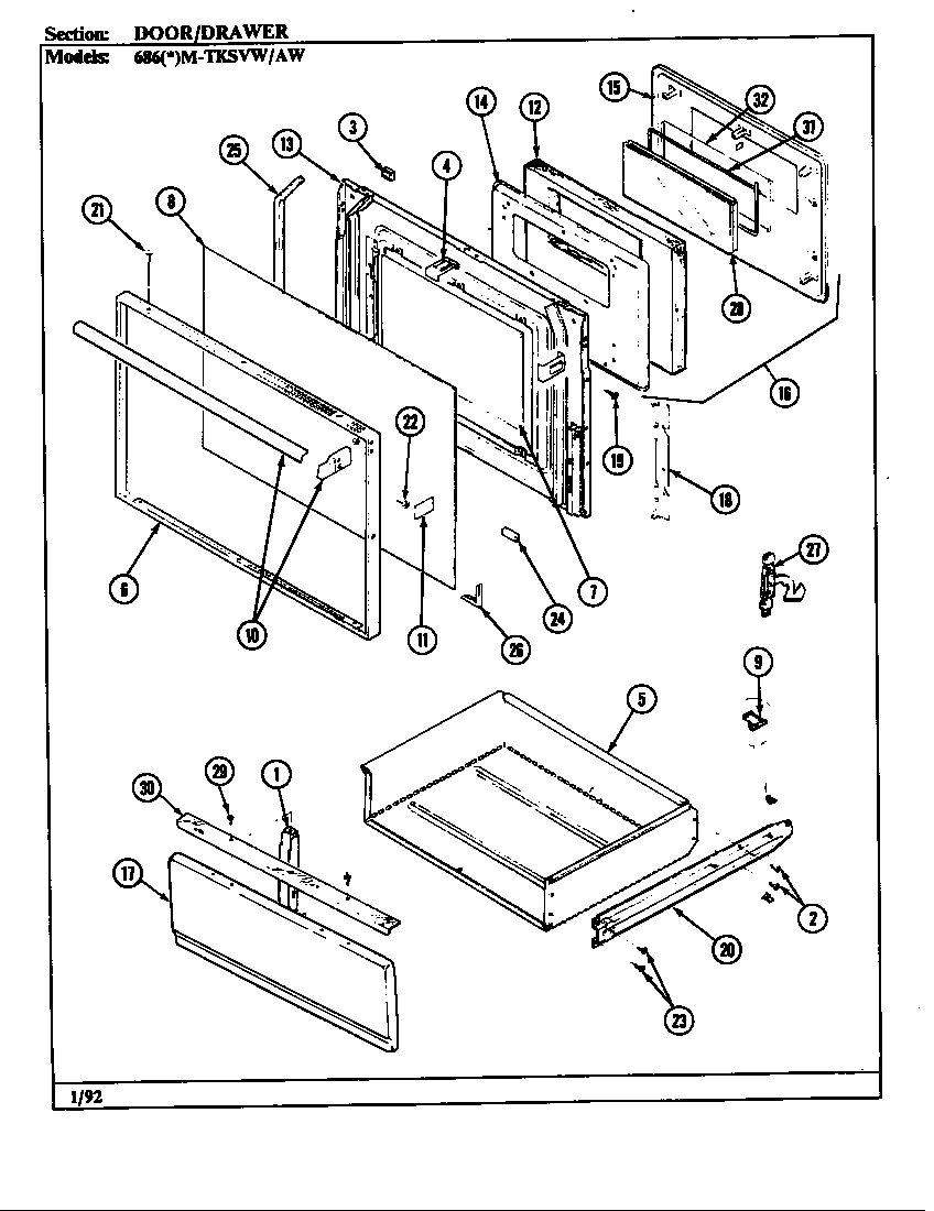 Admiral 686WM-TKS doordrawer diagram