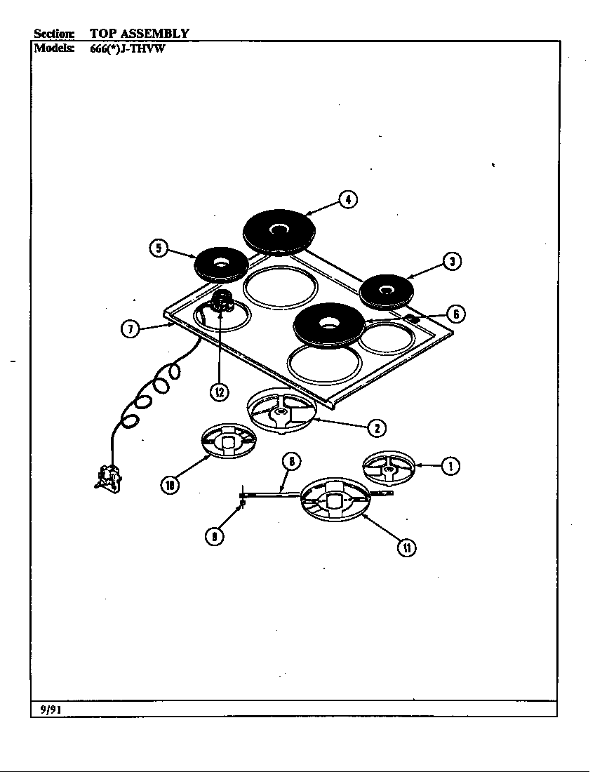 Admiral 666AJ-THVW top assy. diagram