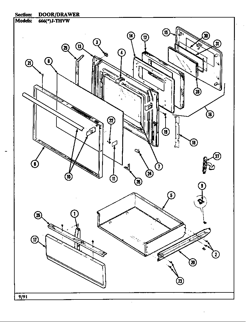 Admiral 666AJ-THVW doordrawer diagram