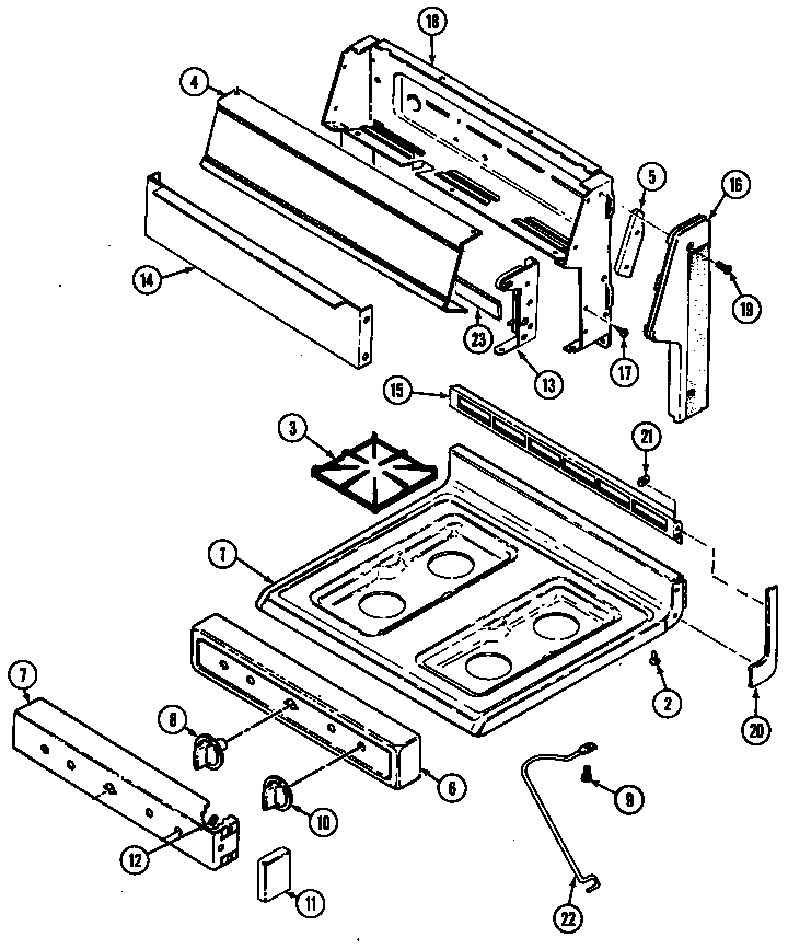 Admiral A3120SRALT top assy./control panel diagram