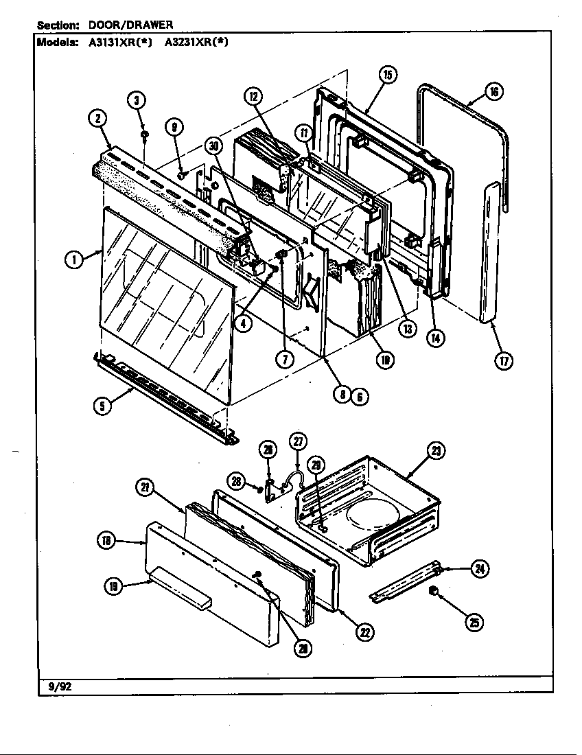 Admiral A3231XRW door/drawer (a3231xr*) diagram