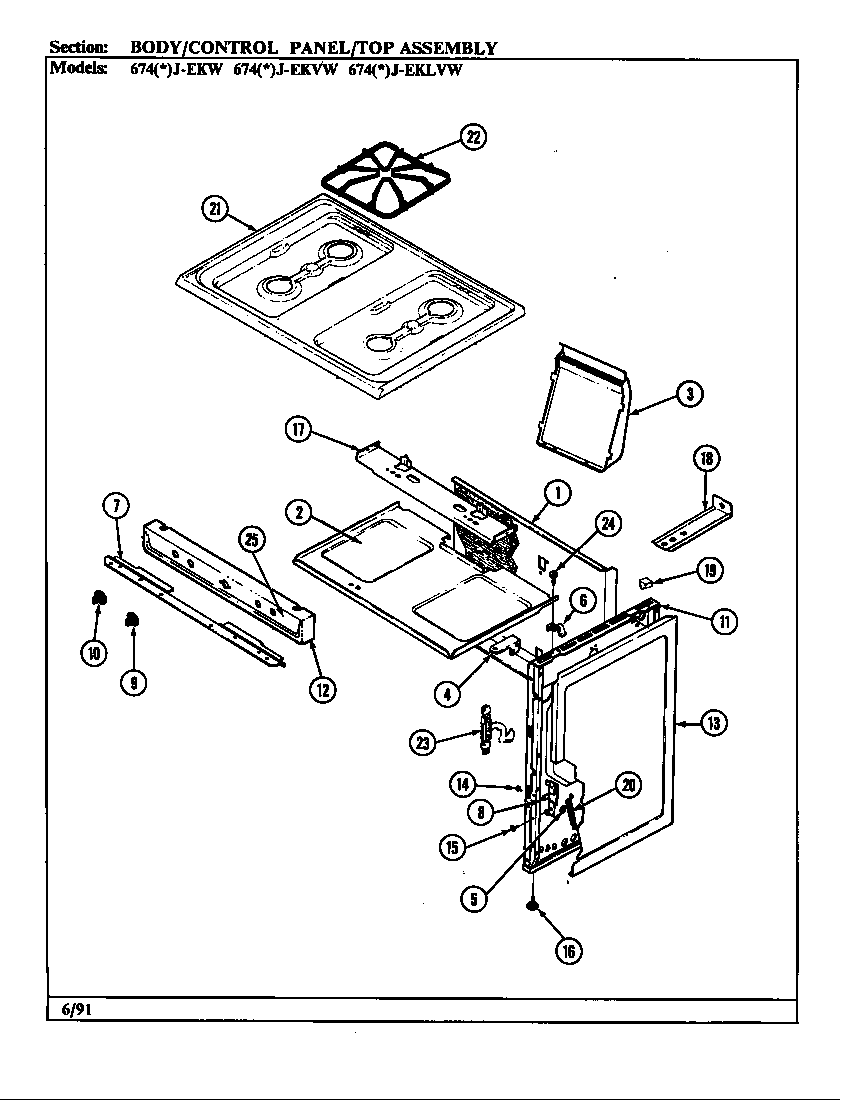Admiral 674WJ-EKLVW control panel diagram