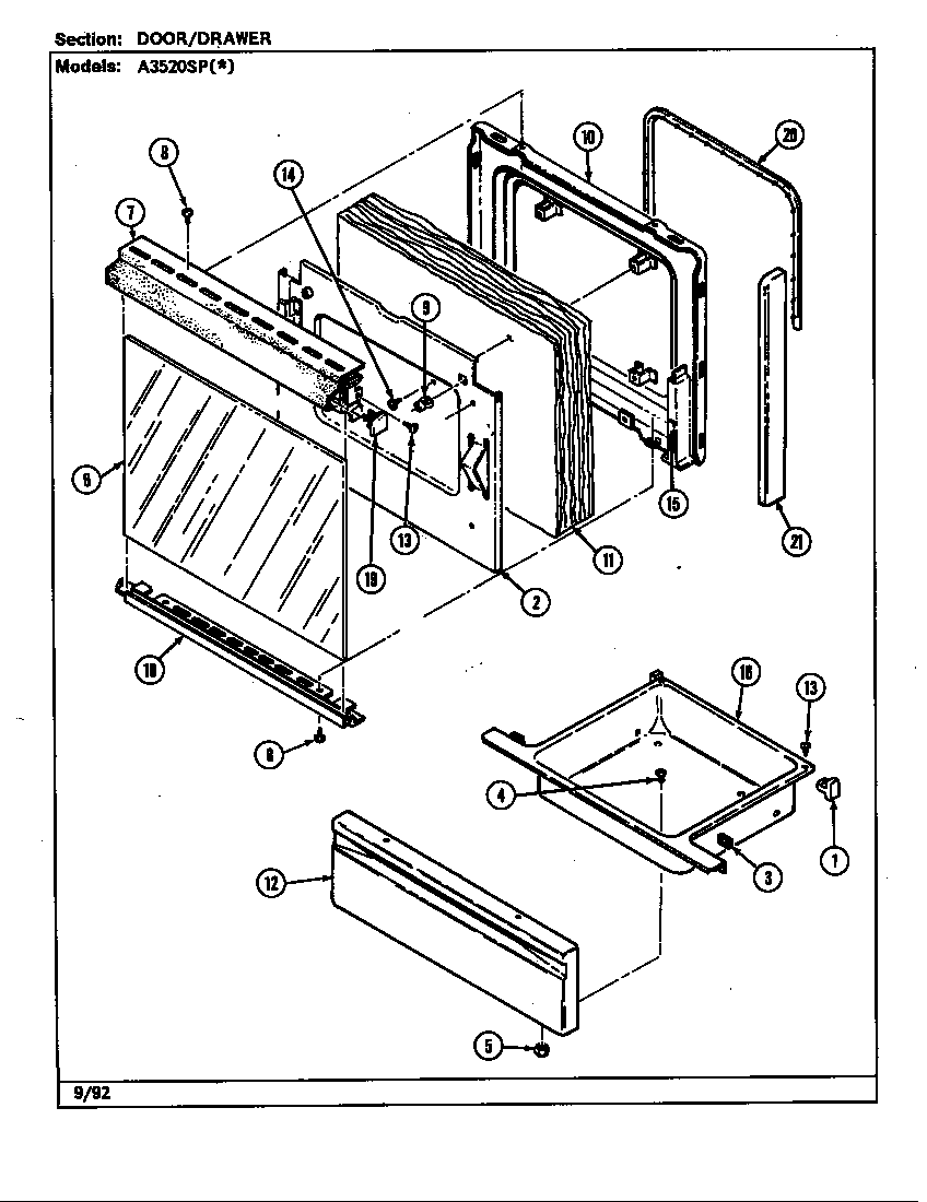 Admiral A3520SPA door/drawer diagram