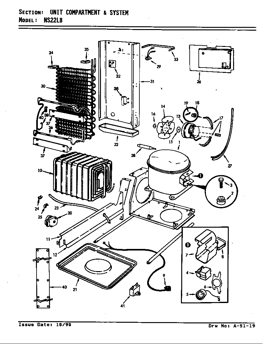 Admiral NS22L8/AN11B unit compartment & system diagram