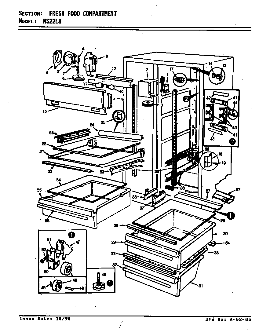 Admiral NS22L8/AN11B fresh food compartment diagram