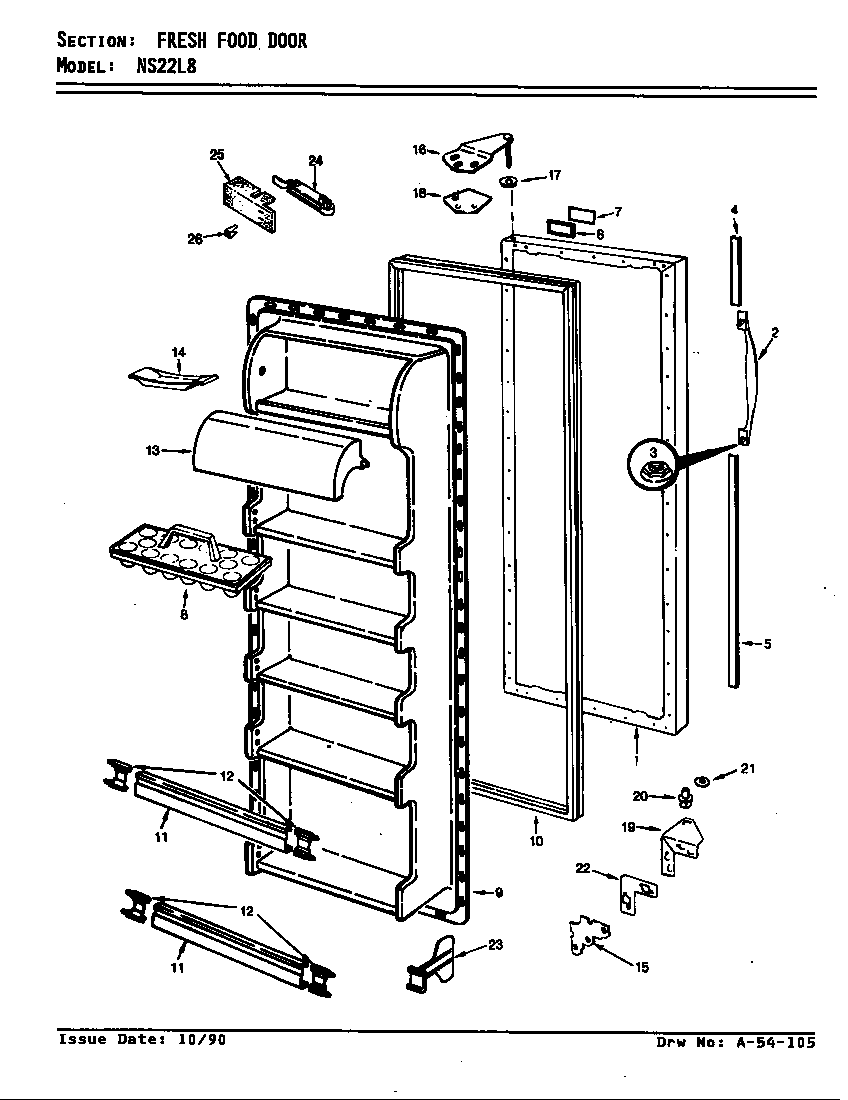 Admiral NS22L8/AN11B fresh food door diagram