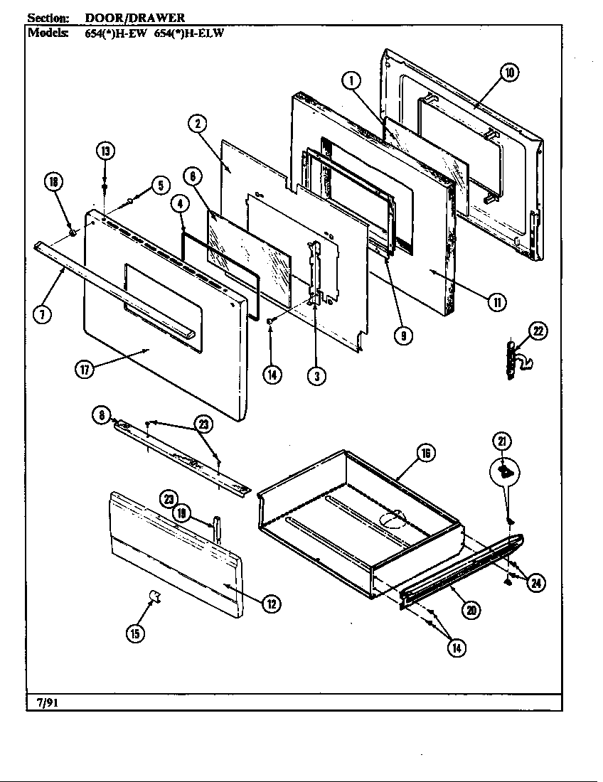 Admiral 654WH-EW door/drawer (654*h-ew, 654*h-elw) diagram