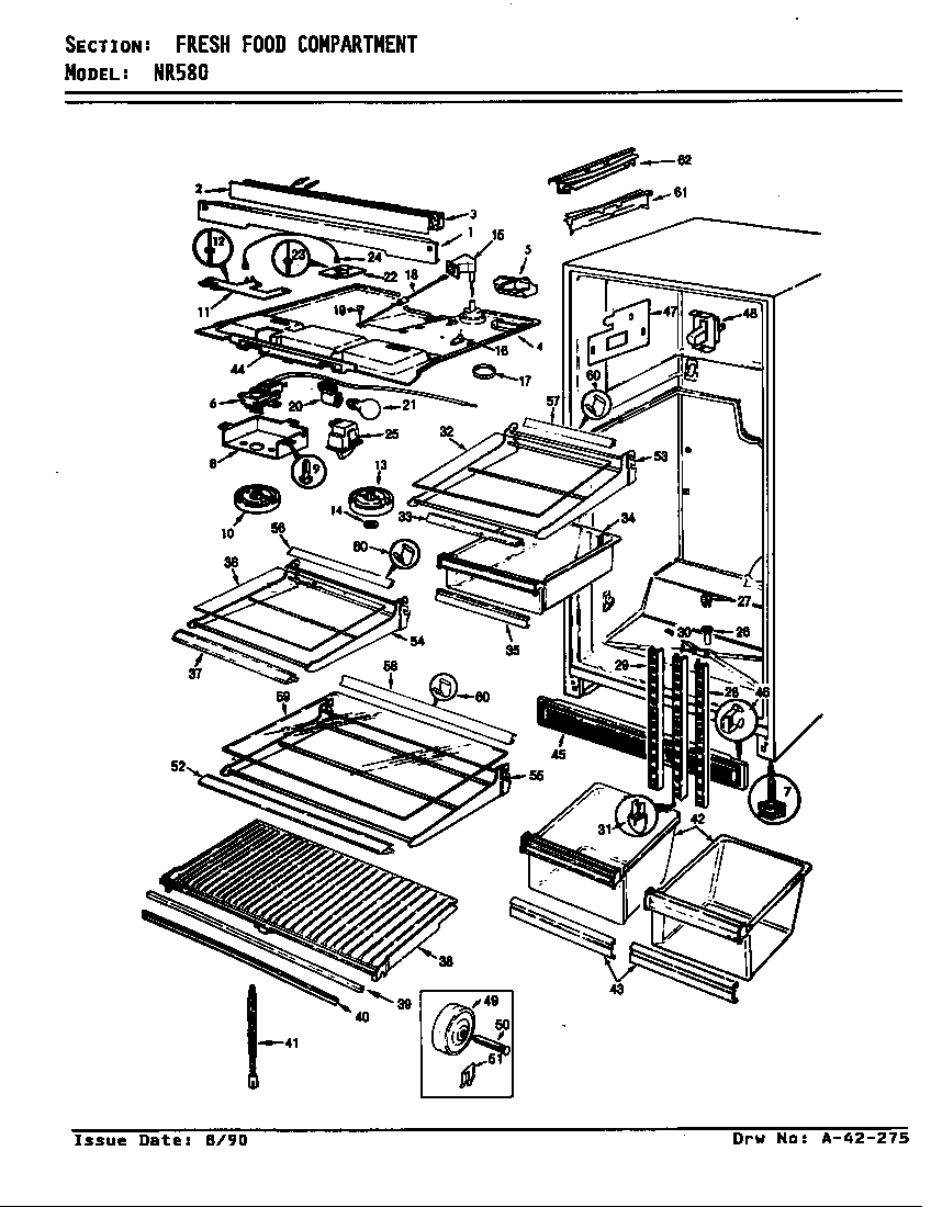 Admiral NR580H/AF56B fresh food compartment diagram